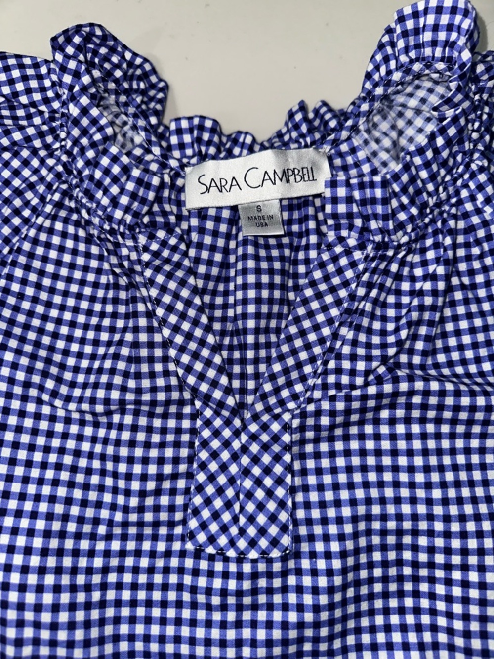 Sara Campbell Navy and White 100% Cotton Blouse - Picture 3 of 7